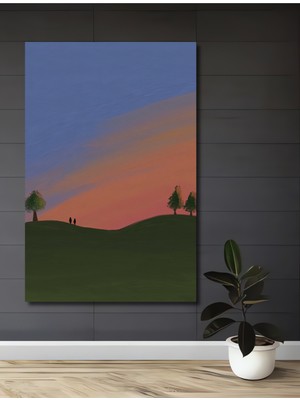 Teona Ahşap Gün Batımı Manzarası Suluboya Görünümlü Ahşap Tablo Dikdörtgen Tablo