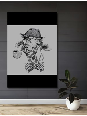 Teona Ahşap Şık Zürafa Karakalem Görünümlü Dekoratif Ahşap Tablo Dikdörtgen Tablo