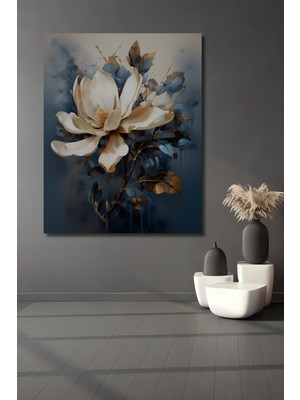 Teona Ahşap Beyaz Manolya Yağlı Boya Görünümlü Ahşap Dekoratif Tablo Dikdörtgen Tablo