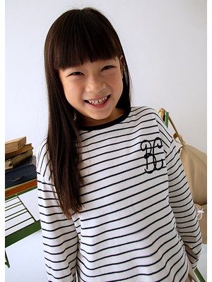 Mayoral Lacivert Çizgili Kız Çocuk Uzun Kollu T-Shirt 4013