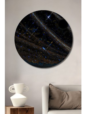 Teona Ahşap Sonsuz Galaksi Işıkları Yağlı Boya Görünümlü Dekoratif Ahşap Tablo Yuvarlak Tablo