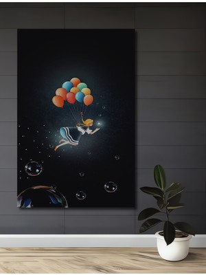 Teona Ahşap Uçan Kız ve Renkli Balonlar Suluboya Görünümlü Ahşap Dekoratif Tablo Dikdörtgen Tablo