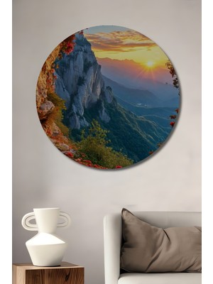 Teona Ahşap Muhteşem Vadi Manzarası Suluboya Görünümlü Dekoratif Ahşap Tablo Yuvarlak Tablo
