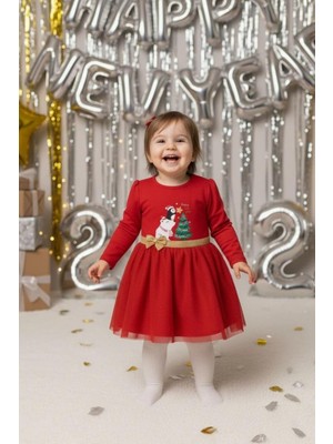 Mojo Bebek Mojo Kız Çocuk 9-24 Ay Noel Desenli Tütü Elbise Kırmızı