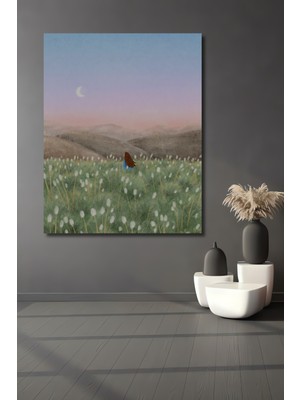 Teona Ahşap Gökyüzü ve Çiçekler Arasında Kaybolan Kız Sulu Boya Görünümlü Dekoratif Ahşap Tablo Dikdörtgen Tablo