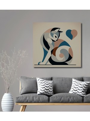 Teona Ahşap Dekoratif Ahşap Tablo Modern Kedi Kalp Aşk Sanat Eseri Dikdörtgen Tablo