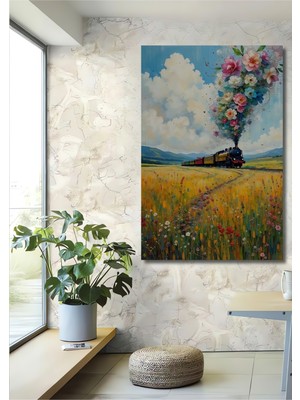 Teona Ahşap Çiçek Treni Yağlı Boya Görünümlü Ahşap Dekoratif Tablo Dikdörtgen Tablo