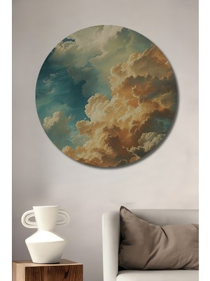 Teona Ahşap Gökyüzü Rüya Yağlı Boya Görünümlü Dekoratif Ahşap Tablo Yuvarlak Tablo