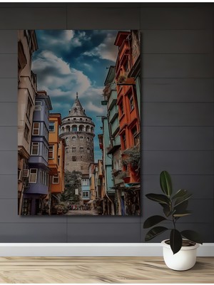 Teona Ahşap Galata Kulesi Yağlı Boya Görünümlü Ahşap Dekoratif Tablo Dikdörtgen Tablo