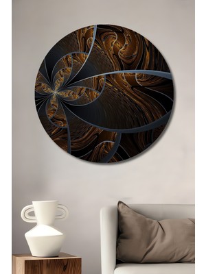 Teona Ahşap Altın Dalga Desenli Yağlı Boya Görünümlü Dekoratif Ahşap Tablo Yuvarlak Tablo