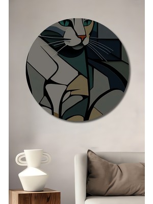 Teona Ahşap Modern Sanat Kedi Ahşap Dekoratif Tablo Yuvarlak Tablo