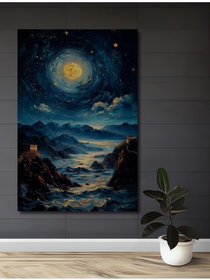 Teona Ahşap Ay Işığı Yağlı Boya Görünümlü Ahşap Dekoratif Tablo Modern Sanat Eseri Dikdörtgen Tablo