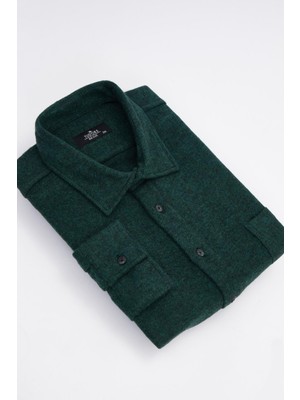 Tudors Erkek Big Size Büyük Beden Oduncu Tek Cepli Kareli Yeşil Kışlık Gömlek