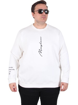 Moc Grande Mocgrande Büyük Beden Bisiklet Yaka Sweat Double Face 25707 Ekru