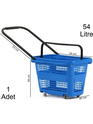 Marketix Tekerlekli Plastik Market Alışveriş El Sepeti 54 Litre Mavi 1 Adet
