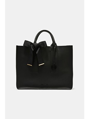 Black Ribbon Kadın Çanta Pure Maxi Boy Aksesuarlı Büyük Kadın El Çantası - Mat Siyah