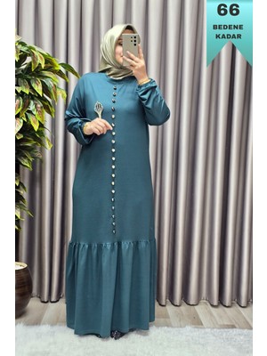 Elmas Tesettür Kadın Giyim Büyük Beden Kristal Düğmeli Elbise