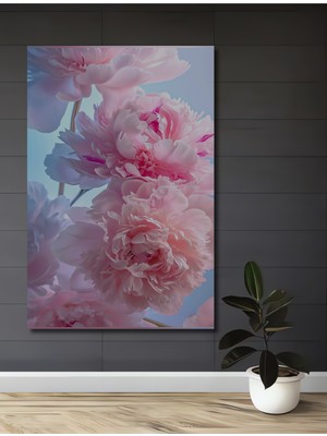 Teona Ahşap Bahar Esintisi Şakayık Desenli Yağlı Boya Görünümlü Ahşap Dekoratif Tablo Dikdörtgen Tablo