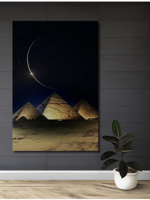 Teona Ahşap Giza Piramitleri Gızemlı Gece Ay Görünümlü Yağlı Boya Dekoratif Ahşap Tablo Dikdörtgen Tablo