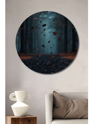 Teona Ahşap Sonbaharın Gızemlı Ormanı Yağlı Boya Görünümlü Ahşap Dekoratif Tablo Yuvarlak Tablo