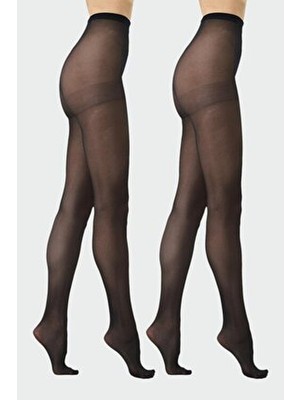 C&city İnce Büyük Beden 40 Opak 2'li Külotlu Çorap Siyah/Siyah