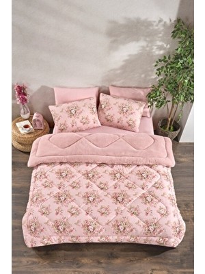 Marla Home Çift Kişilik Welsoft Yorgan Uyku Seti | Lastikli Çarşaflı | Pudra Rose