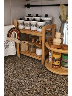 Moola Naturel Ahşap 2 Katlı Mutfak Rafı, Tezgah Üstü Düzenleyici Organizer, Ahşap Baharatlık