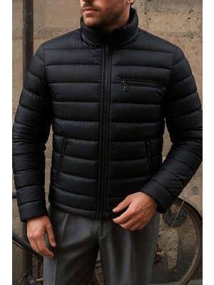 Comstar Siyah Slim Fit Erkek Kışlık Şişme Mont Astarlı ve Fonksiyonel Günlük Kullanım