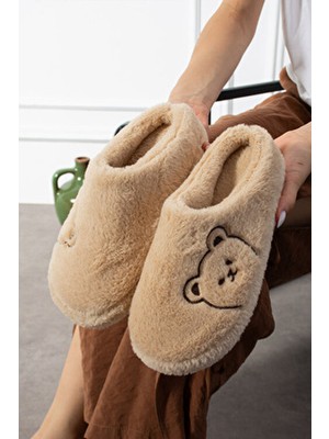  ayıcık desenli nakışlı | kışlık unisex ev terliği | kaydırmaz taban