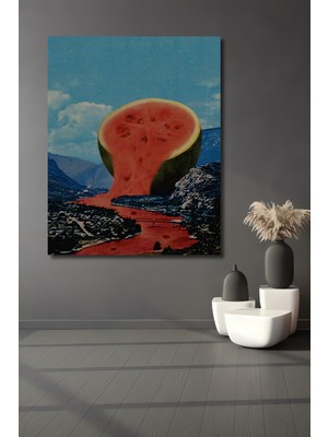 Teona Ahşap Karpuz Nehir Manzaralı Retro Kolaj Tablo Dikdörtgen Tablo