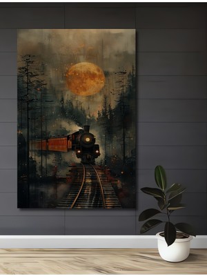 Teona Ahşap Gızemlı Tren Yolculuğu Yağlı Boya Görünümlü Ahşap Dekoratif Tablo Dikdörtgen Tablo