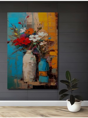 Teona Ahşap Canlı Çiçek Buketi Yağlı Boya Görünümlü Ahşap Dekoratif Tablo Dikdörtgen Tablo