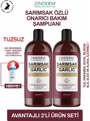 Zinderm Trichogen Complex Güçlendirici Sarımsak Özlü Tuzsuz Şampuan | Dökülme Karşıtı & Onarıcı (2 Adet x 500 Ml)