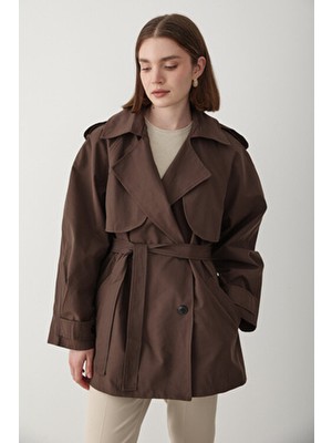 Jaste Kadın Kruvaze Yaka Trençkot ACI KAHVERENGİ