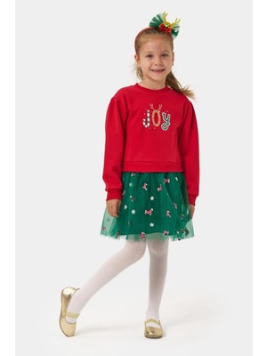 Mojo Bebek Mojo Kız Çocuk 2-5 Yaş Noel Desenli Taçlı Tüllü Elbise Kırmızı