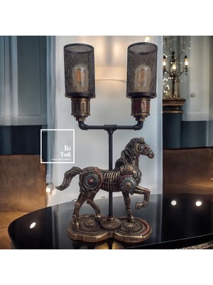 Veronese Steampunk At Figürlü Projektör Lamba, Masa Üstü Abajur, Lüks Ofis Ev Hediyelik Obje