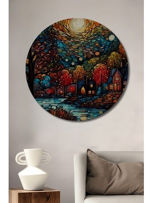 Teona Ahşap Gökyüzü Işıltısı Ahşap Dekoratif Tablo Yağlı Boya Görünümlü Modern Sanat Yuvarlak Tablo