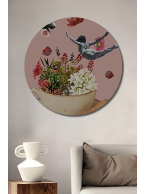 Teona Ahşap Bohem Sanat Sulu Boya Görünümlü Çiçeklerle Dans Eden Kadınlar Dekoratif Ahşap Tablo Yuvarlak Tablo