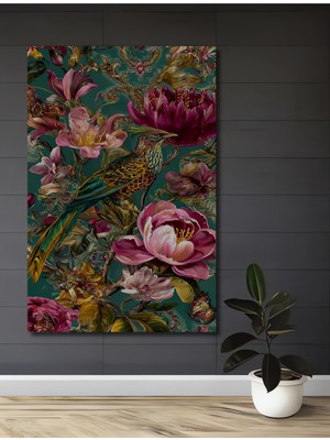 Teona Ahşap Zarif Çiçekler ve Kuş Yağlı Boya Görünümlü Ahşap Dekoratif Tablo Dikdörtgen Tablo