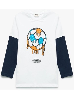 Koton Erkek Çocuk Pamuklu Uzun Kollu Bisiklet Yaka Futbol Baskılı Tişört