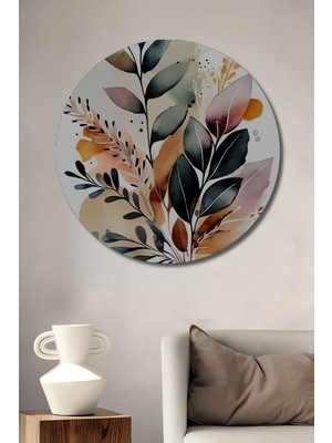 Teona Ahşap Sulu Boya Görünümlü Bahar Çiçekleri Ahşap Dekoratif Tablo Yuvarlak Tablo