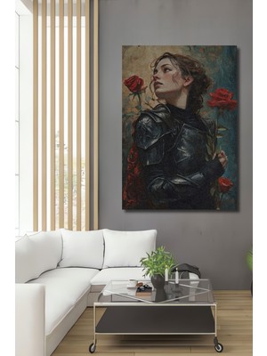 Teona Ahşap Gül Kokulu Savaşçı Kadın Yağlı Boya Görünümlü Ahşap Dekoratif Tablo Dikdörtgen Tablo