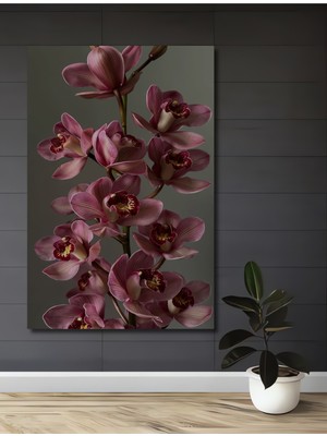 Teona Ahşap Pembe Orkide Yağlı Boya Görünümlü Ahşap Dekoratif Tablo Dikdörtgen Tablo