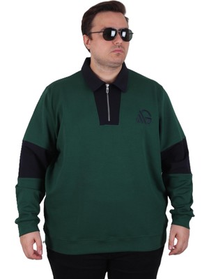 Moc Grande Mocgrande Büyük Beden Polo Yaka Fermuarlı Sweat Double Face 25709 Neftı