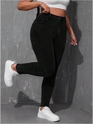 Noxter Kadın Büyük Beden Siyah Denim Pantolon Uzun Model Düz Desenli Konforlu