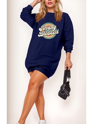 Passense Kadın Uzun Kollu Bisiklet Yaka Yazılı Viskon Iki Iplik Elbise