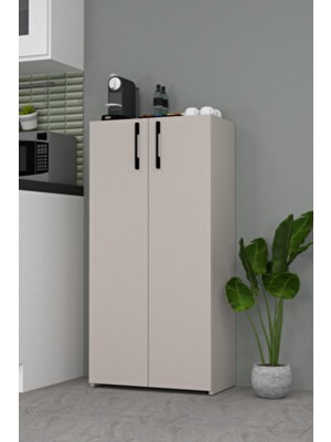 Mobilique Şahane No.3 - 2 Kapaklı 5 Raflı Çakıl Taşı Renginde Çok Amaçlı Dolap