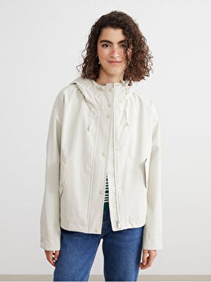LC Waikiki Kapüşonlu Oversize Deri Görünümlü Kadın Yağmurluk
