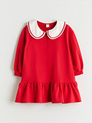 LC Waikiki Kirmizi Bebe Yaka Kız Çocuk Elbise