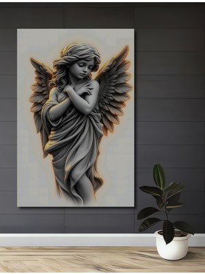 Teona Ahşap Melek Heykeli Yağlı Boya Görünümlü Dekoratif Ahşap Tablo Dikdörtgen Tablo